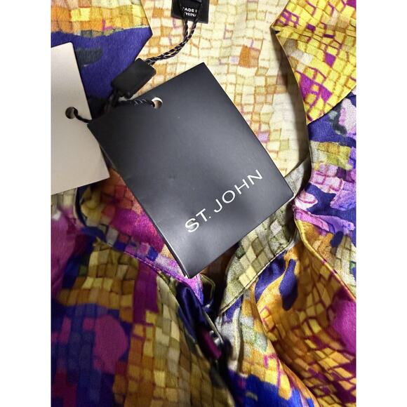 St. John Blouse Womens 8 Cobalt Celadon Multi Silk Ruffle Abstract Top K311WD1 - Picture 10 of 15